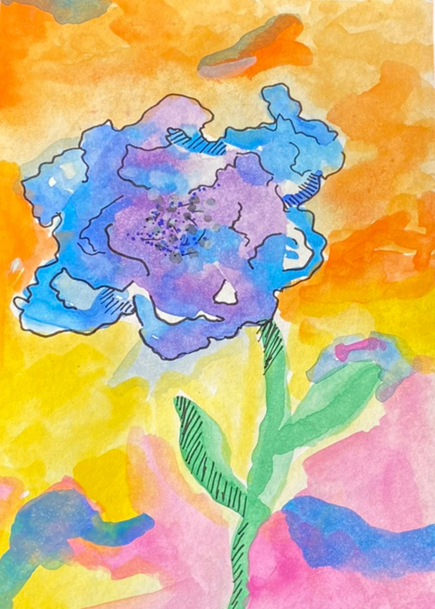 "Beth-Anne" Blue Flower Watercolor Print