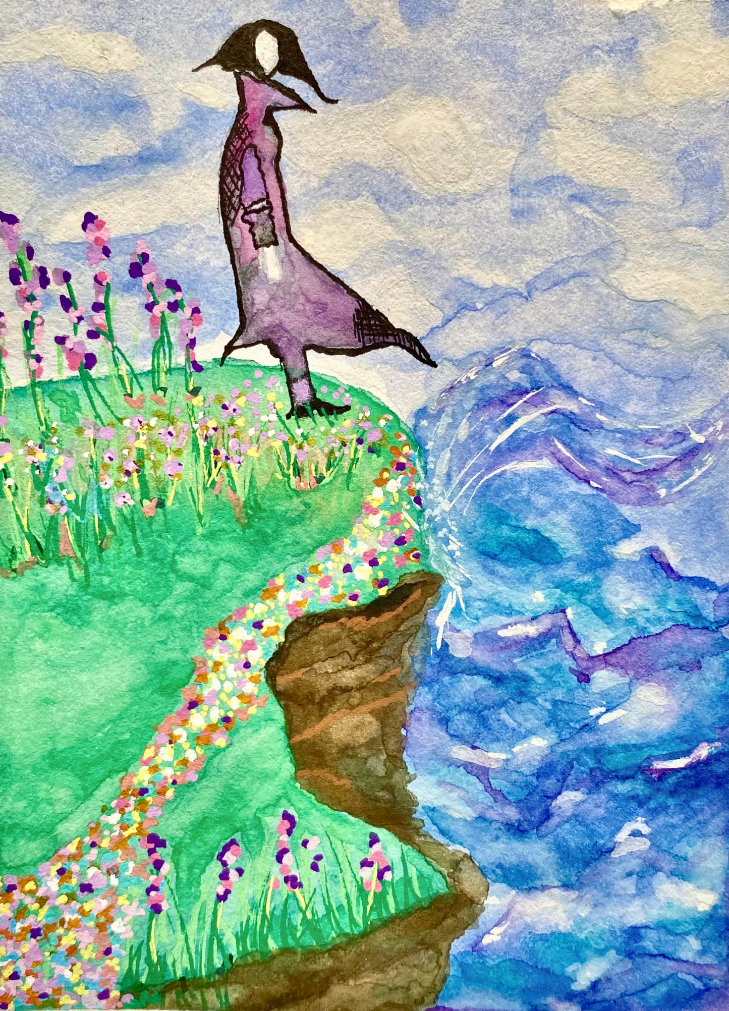 "Girl meeting the Sea" Watercolor Print