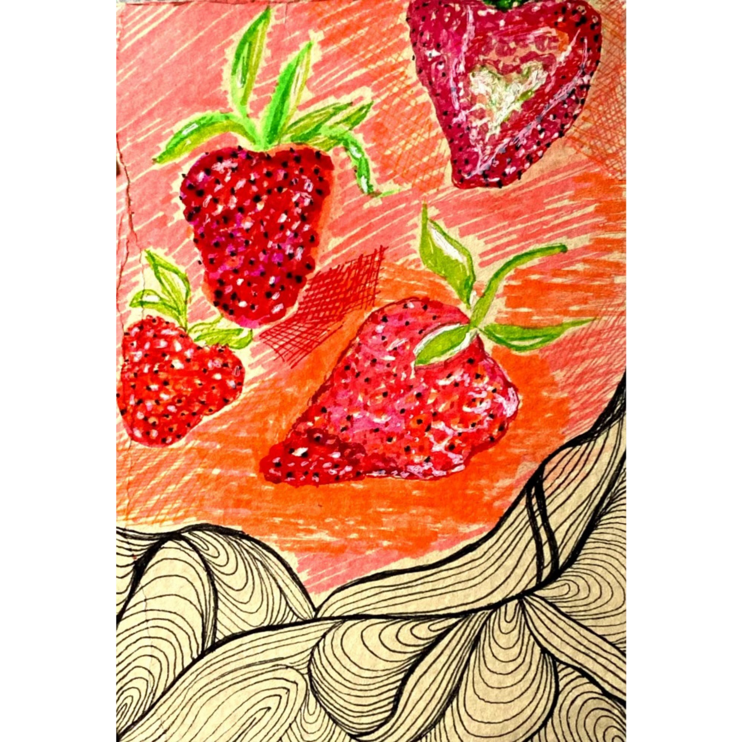 Strawberry Line Form Watercolor Print