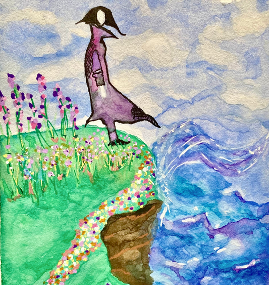 "Girl meeting the Sea" Watercolor Print
