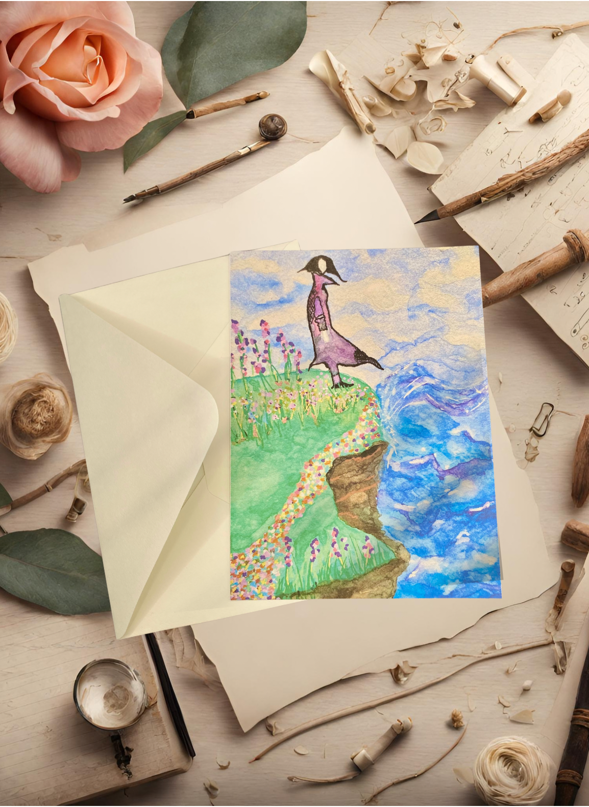 "Girl meeting the Sea" Watercolor Print