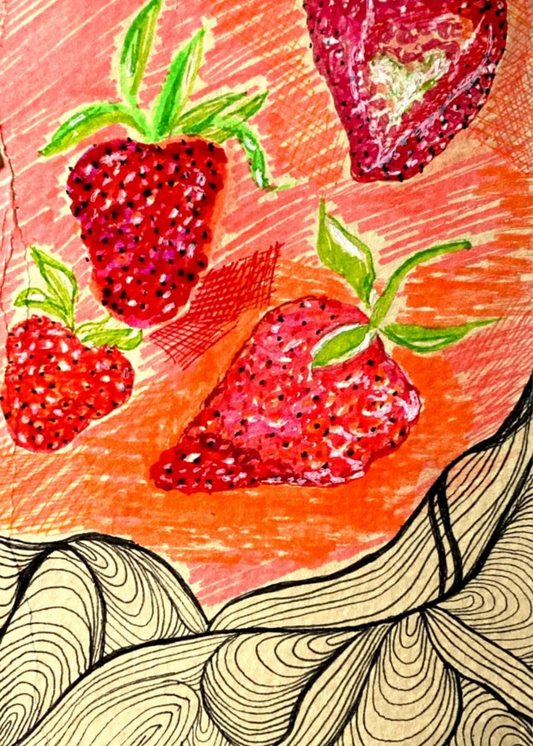 Strawberry Line Form Watercolor Print